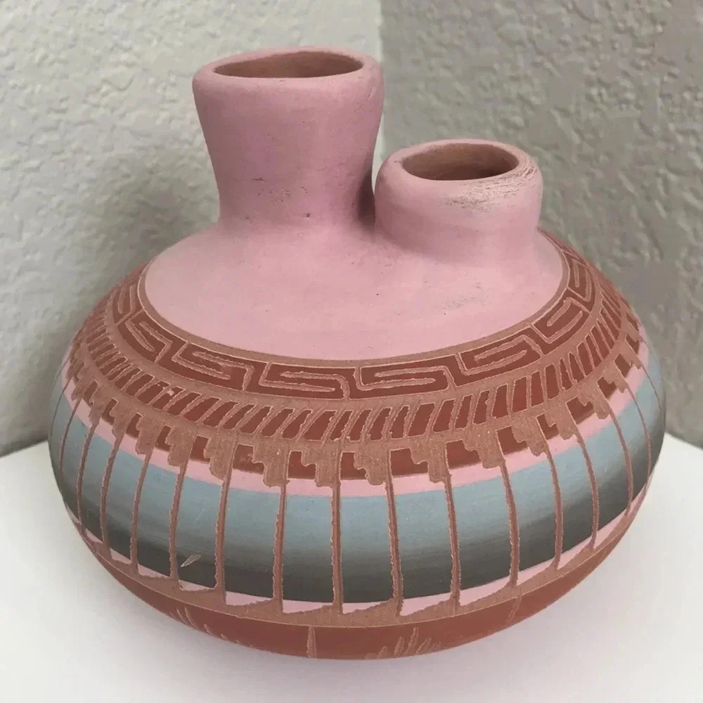Signed Navajo Double Spout Pottery Vase